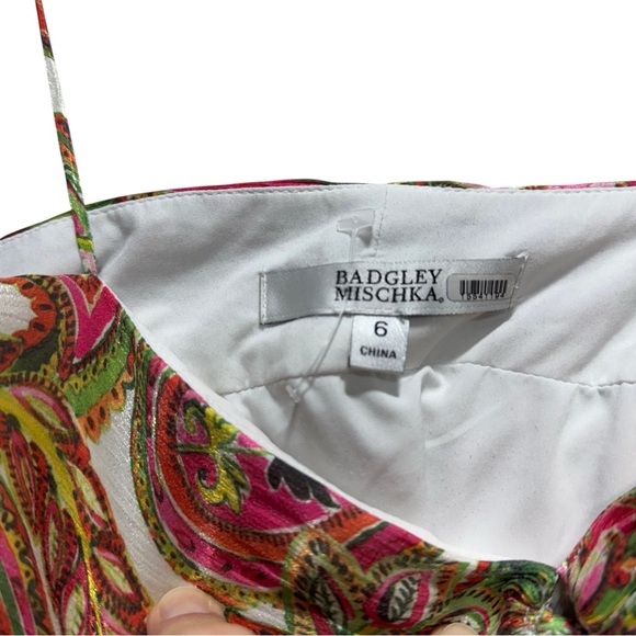 Badgley Mischka Elegant Paisley Print Ruched Maxi Designer Dress Size 6 - Picture 8 of 10